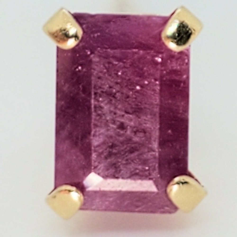 Single 14k Yellow Gold Emerald Cut Ruby 1 Ct Stud Post Earring H12